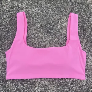 Women Seamless Racerback Sports <b>Bra</b> Medium Support Scoop Neck Solid Color Yoga Top Spandex Polyester <b>Blue</b> Pink Black - Product Image 2