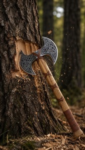 Hacha de Doble Hoja para Talar, Cabeza de Acero al Carbono Forjado, Mango de Madera de Palisandro, Diseño Vikingo con Barba, Herramienta de Corte de Árboles para Uso Exterior DIY - Product Image 4