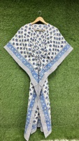 Robe maxi kaftan pour femme à imprimé floral bleu, style bohème, robe de plage d'été, robe de vacances, confortable, 100% coton