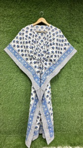 Blue Floral Print Women's <b>Kaftan</b> Maxi <b>Dress</b> Bohemian <b>Style</b> Summer Beach Cover Resort Holiday Comfortable 100% Cotton - Product Image 2