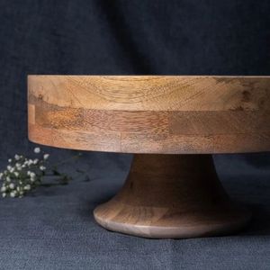 Natural Mango Wood Handmade <b>Cake</b> <b>Stand</b> with Printing Round Shape Eco-Friendly & Non-Toxic for Home Commercial Use by Curio Craft - Product Image 3