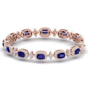 REYES Nuevo Diseño Pulseras de Tenis de Oro Sólido de 14K con Moissanita y Zafiro Azul de Corte Cojín de 27.5 Quilates, Joyería Fina para Ella - Product Image 1