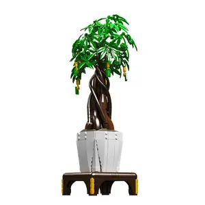 금형 왕 10063 식물 수집 돈 나무 빌딩 블록 DIY 조립 시뮬레이션 식물 분재 벽돌 가정 장식