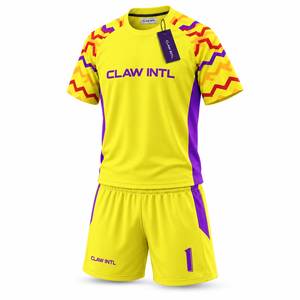 CLAW INTL Ensemble de maillot de football sublimé Jaune et violet à imprimé géométrique Col rond Manches longues Évacuation de l'humidité Respirant Séchage rapide - Product Image 4