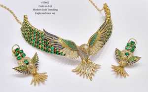Conjunto de Collar con Colgante de Águila de Latón Plateado con Diamantes de Imitación y Cadena de Eslabones, Joyería de Moda para Fiesta - Product Image 2