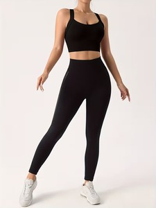 Women's Seamless <b>Cross</b> Back Sports Bra | Crisscross Strap Workout Crop <b>Top</b> | Nylon Spandex Padded Gym Fitness Activewear - Product Image 1