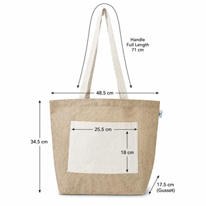 Bolsa de Compras de Yute Natural con Bolsillo Frontal de Algodón, Logotipo Personalizado, Reutilizable, Promocional, Venta al por Mayor, OEM, Marca Privada - Product Image 2