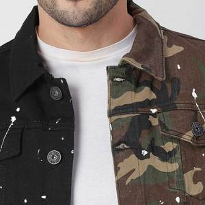 Men's Reversible <b>Denim</b> <b>Jacket</b> Camouflage Black Splatter Print Turn-down Collar Casual Autumn Wear - Product Image 6