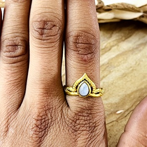 Unique Design Bohemia Moonstone <b>Crown</b> <b>Ring</b> Ethnic Brass Women 18K Gold Plated Tiara Tribal V Shaped Wholesale/OEM/ODM - Product Image 5