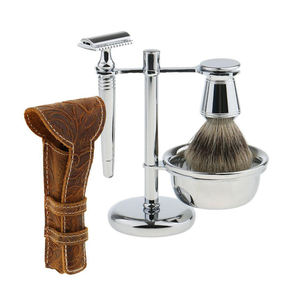 Ensemble de rasage classique 3 pièces pour homme avec manche en acier inoxydable professionnel et poils de blaireau pur personnalisés - Product Image 6