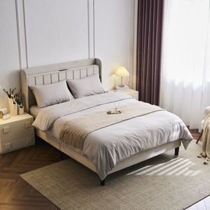 Full-Size Velvet Upholstered Platform Bed with Charging Station Storage Shelf Vertical Channel Tufted Wingback Bed Frame - Product Image 6