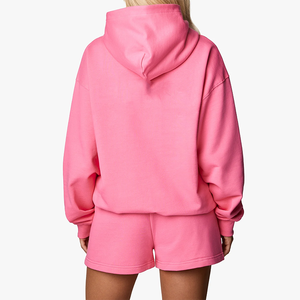 Ensemble de survêtement pour femmes en molleton français blanc, comprenant un sweat à capuche court et un pantalon de jogging, imprimé en relief, deux pièces - Product Image 4