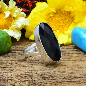 Anillo de Meditación Clásico para Mujer, de Plata de Ley, con Ónix Negro y Bisel Ancho, para Bodas y Aniversarios - Product Image 2