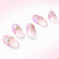 Autocollants pour ongles en gel French tip rose bombshell, ongles press-on asymétriques French tip rose bombshell