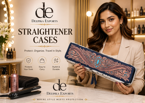 High Quality Hand Tooled Leather Heat Resistant Travel Hair On Hide Straightener Curler <b>Case</b> Perfect Organizer Hair Tools - Product Image 6