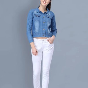 Women Cropped <b>Denim</b> Jacket Cotton Plain Crop Jacket Casual Fashion Streetwear OEM Supplier Pakistan Zunaira industry - Product Image 5