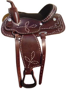 Selle de cheval Western en cuir faite à la main avec outillage complexe et raccords plaqués argent sur selles de qualité supérieure en fibre d'arbre - Product Image 3