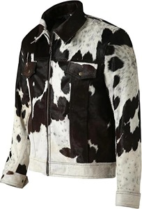 Blouson Moto Homme en Cuir de Vachette Véritable avec Fourrure, Noir et Blanc, Fermeture Éclair Asymétrique, Style Western Streetwear, Vente en Gros - Product Image 3