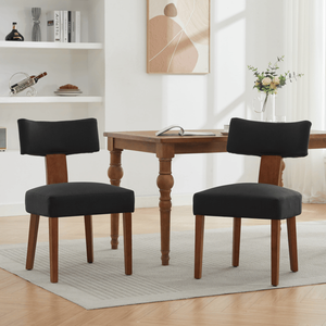 Set di 2 Sedie da Pranzo Moderne Senza Braccioli con Schienale Curvo in Tessuto di Lino e Gambe in Legno Massello per Sala da Pranzo, Soggiorno e Ristoranti - Product Image 1