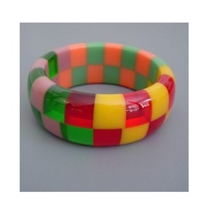 Colorful Geometric Resin Bangle <b>Bracelet</b> Unisex Fashion Jewelry <b>Cute</b> Statement Bangles Resin Lucite Pattern Design - Product Image 1