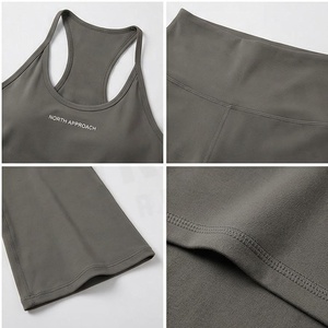 North Approach 2 Piece Yoga Set Solid Gray Halter Crop Top High Waist <b>Flared</b> <b>Leggings</b> Breathable Seamless Sportswear - Product Image 6