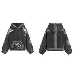 Nueva Llegada: Sudadera con Capucha de Mezclilla para Hombre, Estilo Casual con Puños Acanalados y Efecto Desgastado - Product Image 2