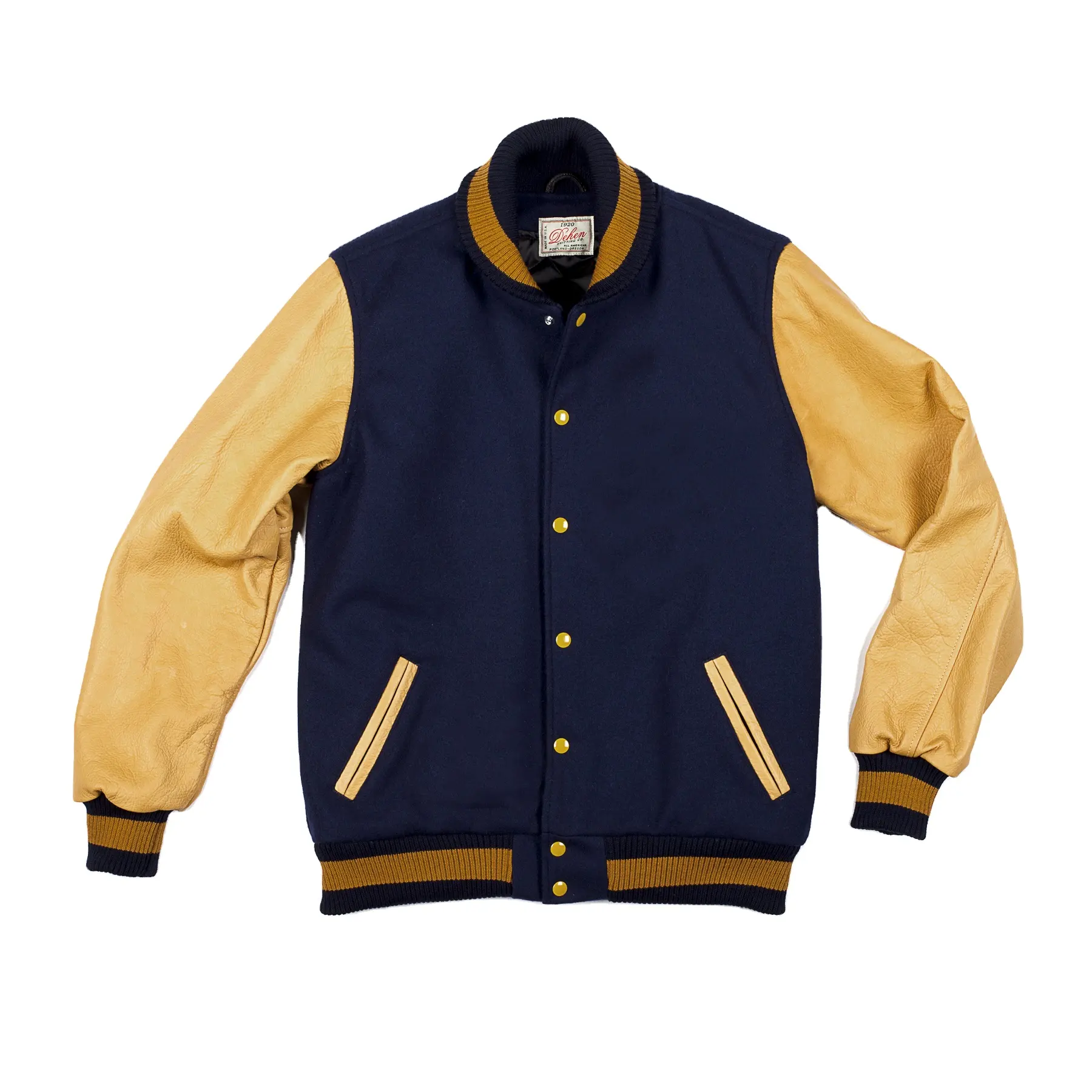 Yüksek kalite Letterman Varsity ceketler yün vücut hakiki deri kollu kışlık kıyafet akıllı ve şık erkek ceket