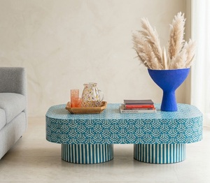 Mesa de Centro Moderna de Madera con Incrustaciones de Hueso, Mesa de Centro con Patrón MOP, Muebles Hechos a Mano para Sala de Estar, Estilo Contemporáneo, Villa Rajasthan - Product Image 1