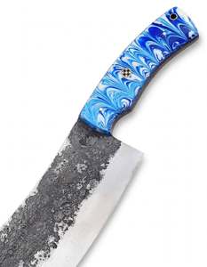 Cuchillo de Cocina para Carne, Forjado a Mano, de Acero con Alto Contenido de Carbono, con Mango de Resina Azul con Diseño de Remolino - Product Image 6