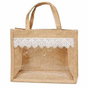 Bolsa de Regalo de Yute Natural con Ribete de Encaje, Cesta de Almacenamiento Transparente Ecológica con Asa - Product Image 5
