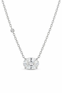 2CT Oval East West Lab Grown Diamond Necklace 14K <b>Solid</b> <b>Gold</b> Solitaire <b>Pendant</b> with 0.30CT Side Diamond Adjustable Chain - Product Image 3
