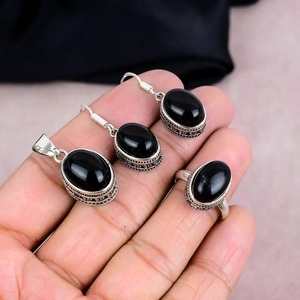 Natural Black Onyx Silver Jewelry Set 925 Sterling Silver Handmade Gemstone Necklace Pendant Earrings Set Wholesale Jewelry - Product Image 1