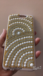 Coque de téléphone rectangulaire faite main brodée avec des perles et des motifs en relief, motif marguerite, étoile de mer et fleurs colorées, en poils de PP - Product Image 6