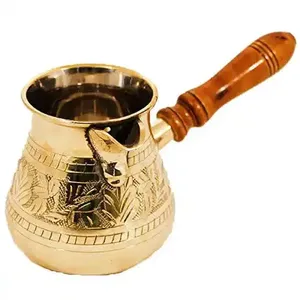 Cafetière turque en laiton de qualité durable, à prix abordable, avec poignée en bois, pour cuisinière, idéale pour le café et le thé. - Product Image 1