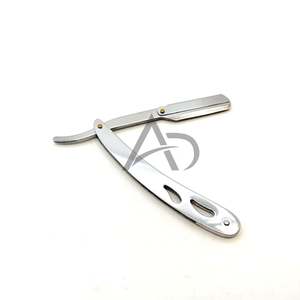 Silver Stainless Steel Barber <b>Razor</b> Metal <b>Straight</b> <b>Razor</b> With Replaceable Blade Custom Logo Professional Grooming Tool - Product Image 5