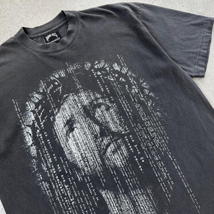 T-shirt graphique esthétique sombre pour homme, imprimé visage gothique, streetwear oversize, décontracté, en coton, tendance hip-hop - Product Image 4