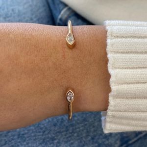 Masterpiece Marquise Cut Lab Grown Diamond Solitaire Open <b>Bangle</b> Bracelet Bezel <b>Set</b> Marquise Diamond Minimalist Cuff Bracelet - Product Image 4