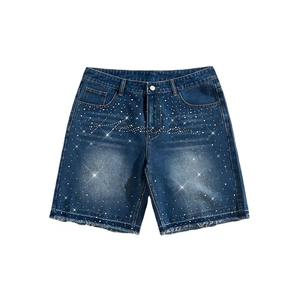 Shorts en jean personnalisés avec logo, style décontracté, délavage foncé, poches plaquées, coupe ample pour hommes - Product Image 2