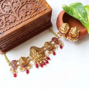 Gold Plated Pearl and Diamond Choker Necklace with Beaded Link Chain - Product Image 1