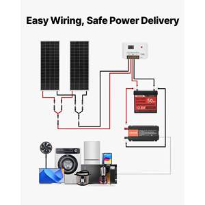 Kit solaire complet V 200W 12V pour camping-car, maison, camping, bateau, hors réseau, 2 panneaux solaires monocristallins 100W, 12,8V 50Ah LiFePO4 - Product Image 6