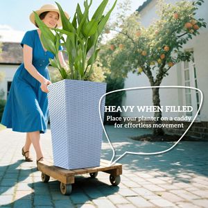 Juego de 3 Macetas Cónicas Gris Claro de 24 Pulgadas de Alto, Macetas para Exteriores con Orificios de Drenaje, Decoración de Ratán, Soportes para Plantas - Product Image 4