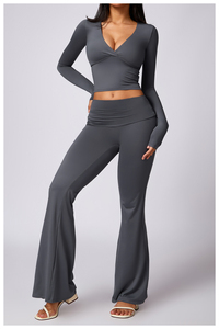 Plus Size Women's 2-Piece Active Wear Set High Waist <b>Flared</b> <b>Leggings</b> Sleeveless Active Stretch Spandex/Nylon Full-Length Yoga - Product Image 3