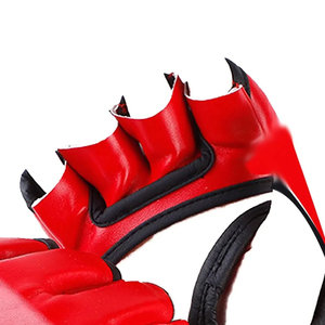 Gants d'entraînement MMA en cuir PU rouge, gants de sport à doigts entiers avec coussinets de protection pour les jointures et sangle de poignet réglable - Product Image 2