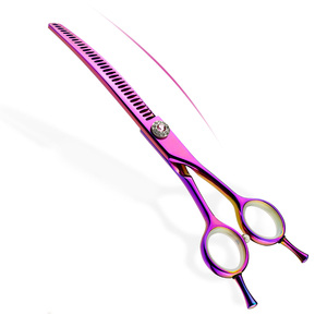 Tijeras Curvas de 7.0 Pulgadas, Color Morado, Acero Japonés 440c, Diseño de Espina de Pescado/Densas, Tijeras para Peluquería Canina, Veterinarias - Product Image 2