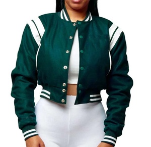 Chaqueta Varsity Corta de Primera Calidad, 100% Lana, Estilo Béisbol, con Bordado Personalizado, Mangas Largas, para Mujer - Product Image 4