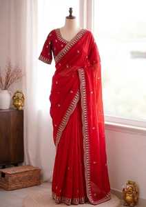 Designer Sequence And Cut Dana Hand Work Space Silk Velvet Shine <b>Saree</b> Paired With Fully Stitched Blouse - Product Image 2