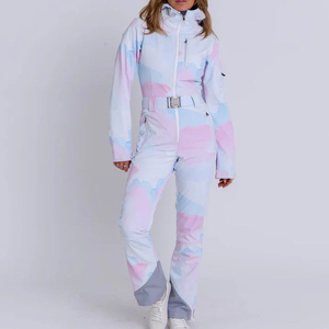 Traje de esquí y snowboard unisex impermeable con estampado tie-dye pastel, cierre de cremallera, traje de snowboard de softshell para adultos - Product Image 1
