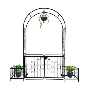 Arco in Ferro Battuto Nero 198,5*50*219cm con Parte Superiore ad Arco per Cortile e Recinzione per Piante, Traliccio e Cancelli - Product Image 5