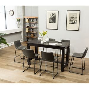 Set da Pranzo Bronco in Legno Anticato con Tavolo Alto e Sei Sedie Grigie per la Casa Moderna - Product Image 1