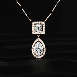 Collier élégant pour femme avec pendentif halo en diamant de laboratoire de qualité supérieure, taille princesse et poire, certifié IGI. - Product Image 5